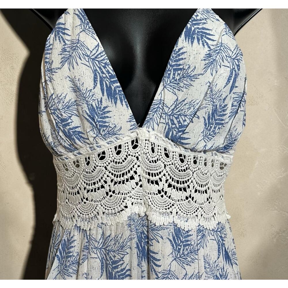 Blue White‎ Floral Lace Waist Jumpsuit M | Coastal Cottagecore RomperDress